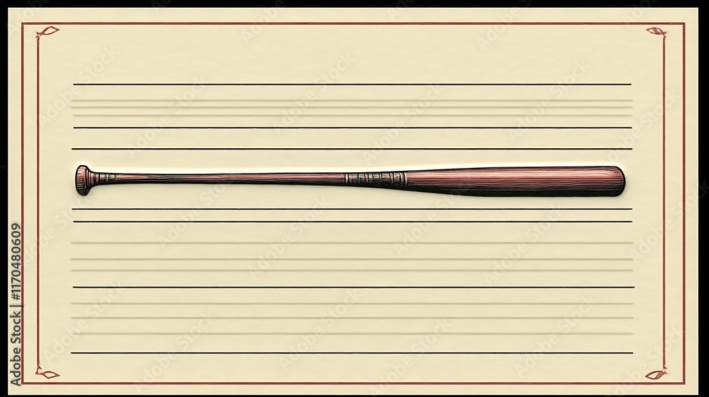 Baseball Bat on Lined Paper Background