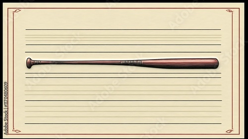 Obraz na płótnie Baseball Bat on Lined Paper Background w salonie