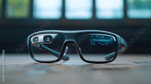 Futuristic smart glasses equipped with quantum computing technology offering cutting edge augmented reality navigation and quantum driven simulations photo