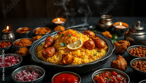 Traditional delicious chicken biriyani, Bangladeshi food and cuisine