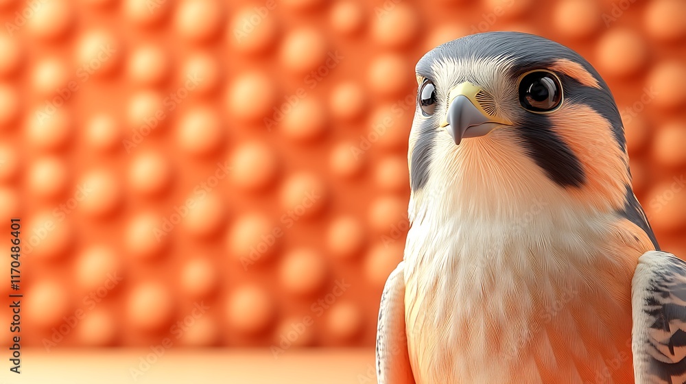 American Kestrel Portrait Against Orange Background