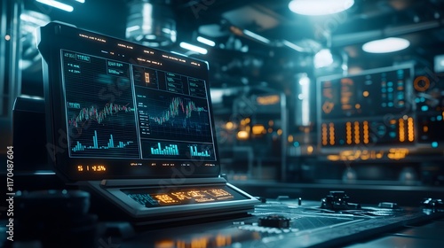 Wallpaper Mural Advanced Quantum System Forecasts Futuristic Market Trends with Glowing Data Analytics Graphs and Charts Leaving Copy Space Torontodigital.ca