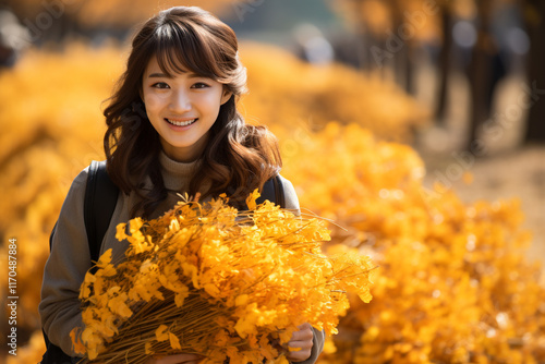 autumn meadow is filled with magic of golden leaves bountiful harvest of season and a feeling of change and contemplation as year comes to an end photo