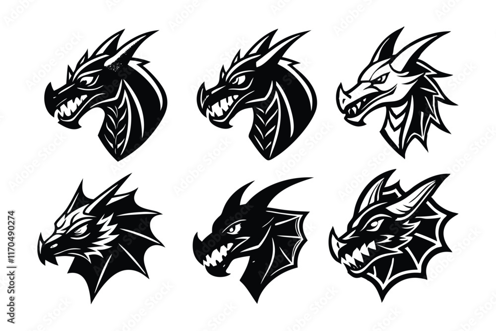 Obraz premium 6 different styles of dragon head mascot logo silhouette.eps