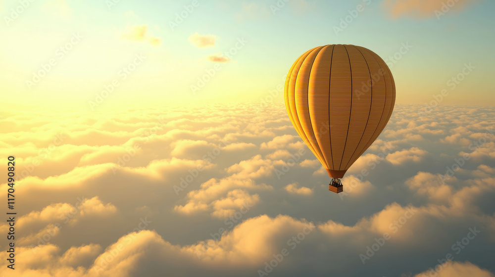 Obraz premium Hot Air Balloon Drifting Peacefully Above Fluffy Clouds at Sunrise