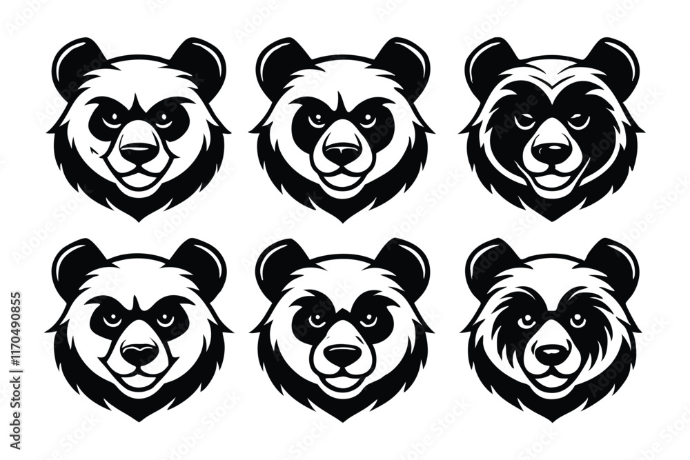 Fototapeta premium 6 different styles of panda head mascot logo silhouette.eps