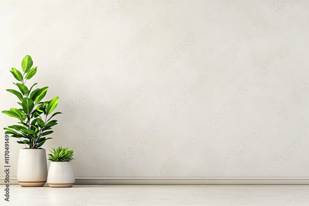 Elegant Indoor Plant Arrangement with Modern White Pots on a Minimalist Light Background Elegant Indoor Plant Arrangement with Modern White Pots on a Minimalist Light Background