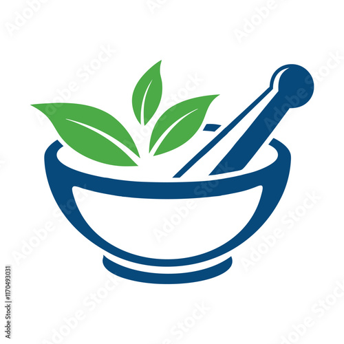 Herbal Mortar and Pestle Logo Vector Design. photo