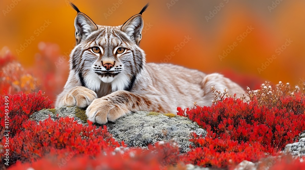 Eurasian Lynx Resting Amidst Autumnal Foliage