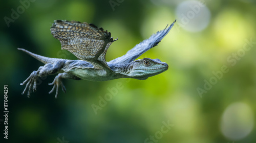 Prehistoric dinosaurs and reptiles characters collage. Cartoon vector flying and terrestrial dino species in their natural habitat and ancient environment landscape with waterfalls, trees or mountains photo