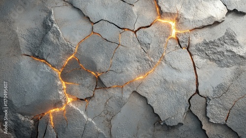 Vibrant Cracked Stone Surface with Glowing Energy Fractal Effect long title Vibrant textured stone