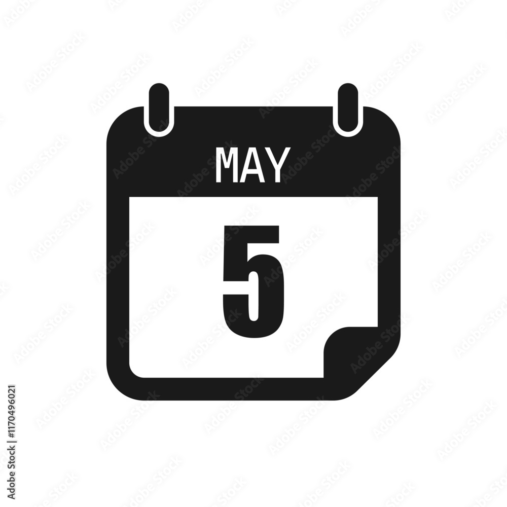 Vector icon page day calendar - 5 May month Vector icon page day calendar - 5 May month