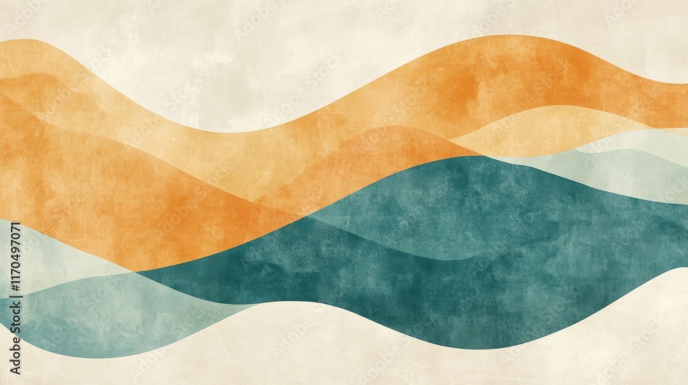 Gentle waves of color create a serene backdrop with minimalist pencil strokes in warm and cool tones Gentle waves of color create a serene backdrop with minimalist pencil strokes in warm and cool tones