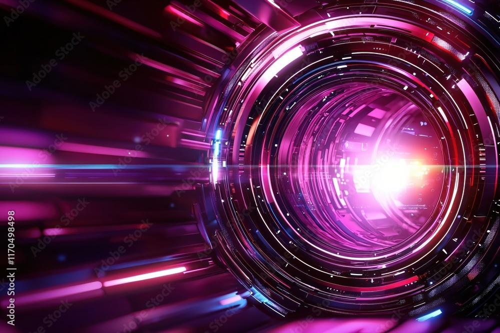 Obraz premium Abstract Light Tunnel with Neon Colors and Futuristic Design in Motion