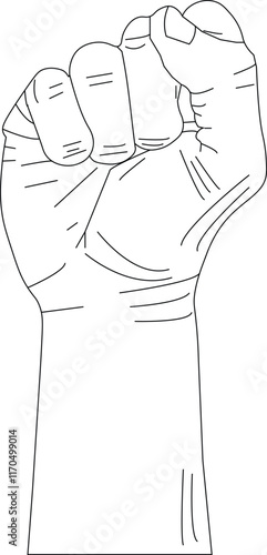 The line art illustration of the raise hand of human who has fighting spirit. 