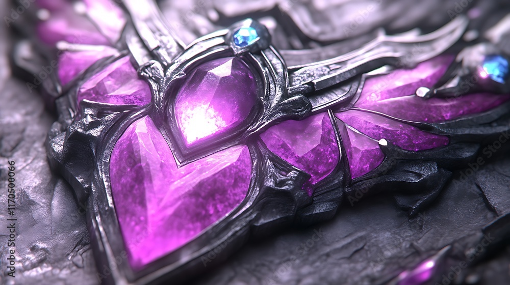 Intricate Metalwork Adorned With Vivid Purple Gems