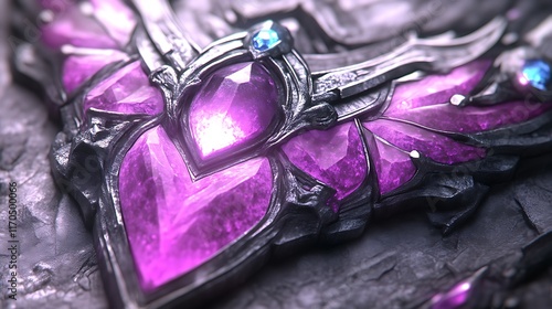 Obraz na płótnie Intricate Metalwork Adorned With Vivid Purple Gems w salonie