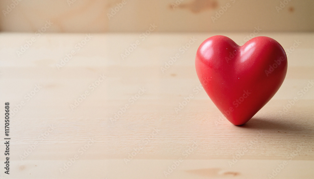 Red heart-shaped object on wooden background Red heart-shaped object on wooden background