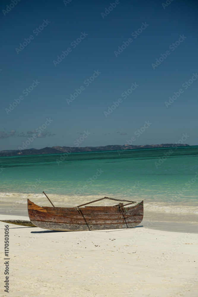 Wooden boat on the beach of Madagascar Wooden boat on the beach of Madagascar