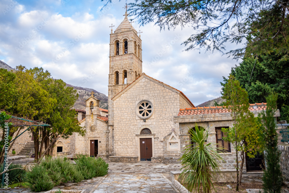 Obraz premium Orthodox Rezevici monastery near the Adriatic sea in Montenegro