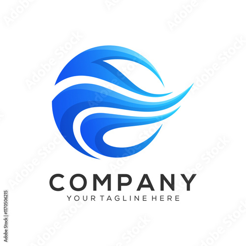 Blue and white logo with a blue circle