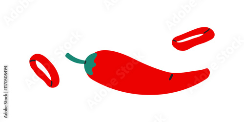 Chili pepper icon. Flat illustration of chili pepper vector icon isolated on white background. Slices of red chill for Mexican food , sea Asian or other cuisine.