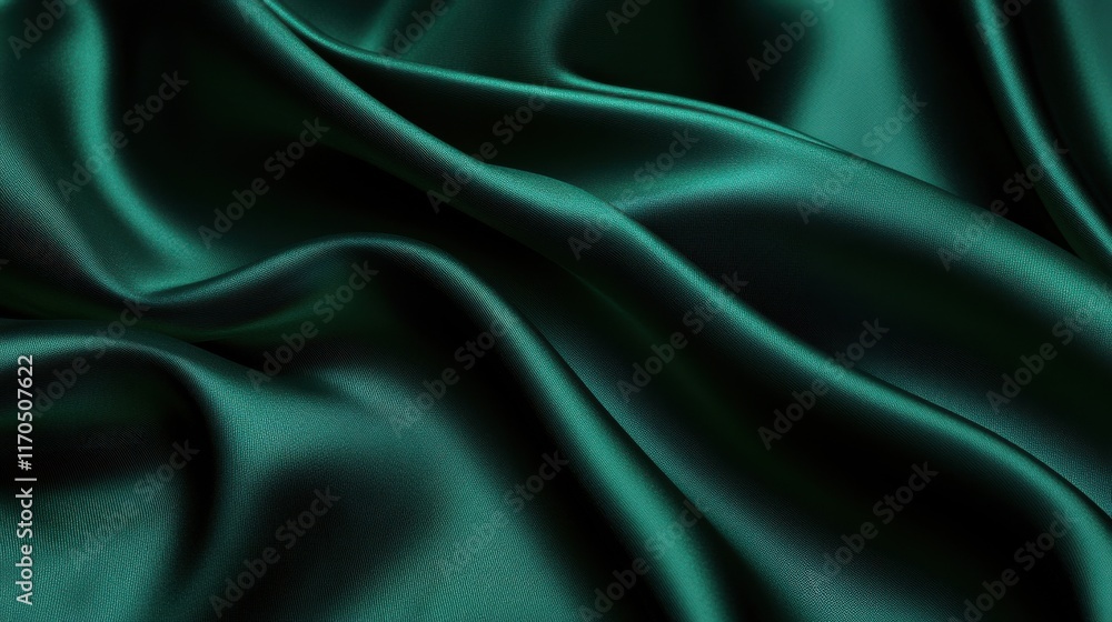 Fototapeta premium Deep emerald green silk fabric draping elegantly on a smooth surface showcasing luxurious texture and vibrant color