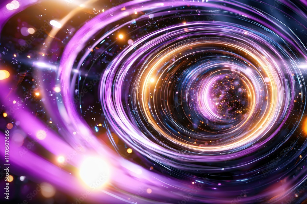 Obraz premium Abstract Design of Spiraling Colors and Twinkling Stars in a Cosmic Space Background