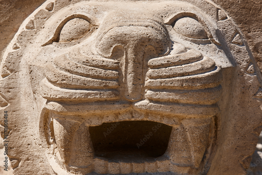 Ataturk mausoleum memorial in Ankara. Lions face sculptures. Turkey