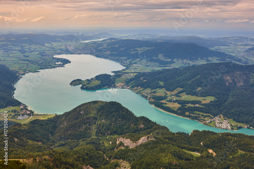 Obraz na płótnie Attersee lake from Alpine range in Salzburg region. Austria highlight w salonie
