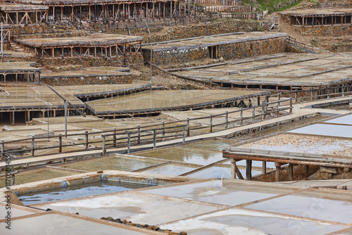 Obraz na płótnie Antique salt terrace platforms in Basque Country. Salinas de Anana w salonie