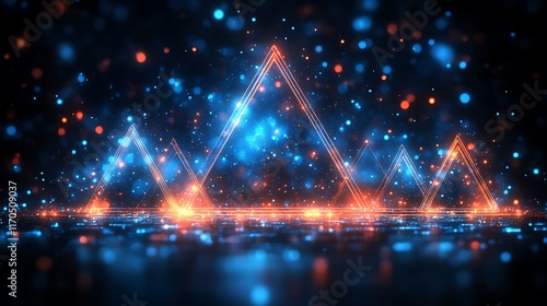 Obraz na płótnie Glowing Neon Triangles Abstract Background Design w salonie