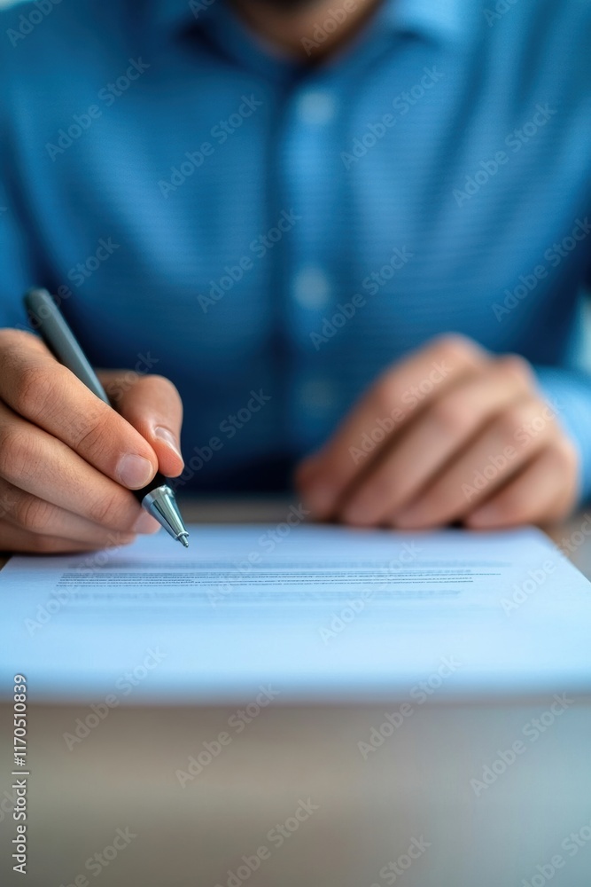 A person writing on a document with a pen, focusing on the task at hand and showcasing attention to detail. A person writing on a document with a pen, focusing on the task at hand and showcasing attention to detail.