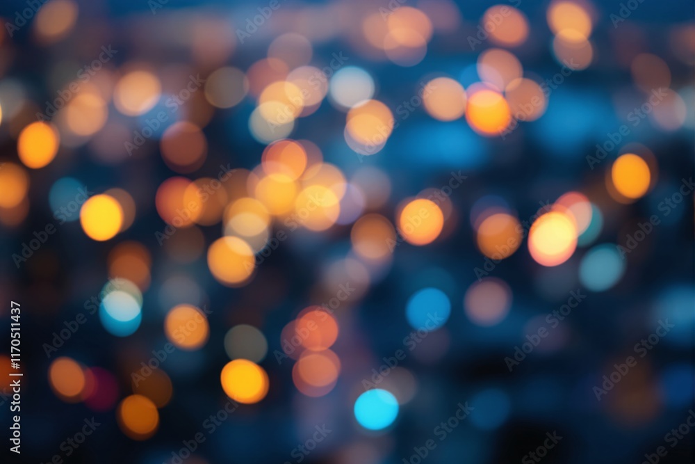 Fototapeta premium Defocused circular bokeh lights in warm orange, yellow, and cool blue hues, creating a vibrant and dreamy blurred background. Concept of abstract. Ai generative