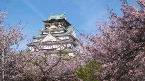 Osaka Castle with a blue sky, Osaka Japan.