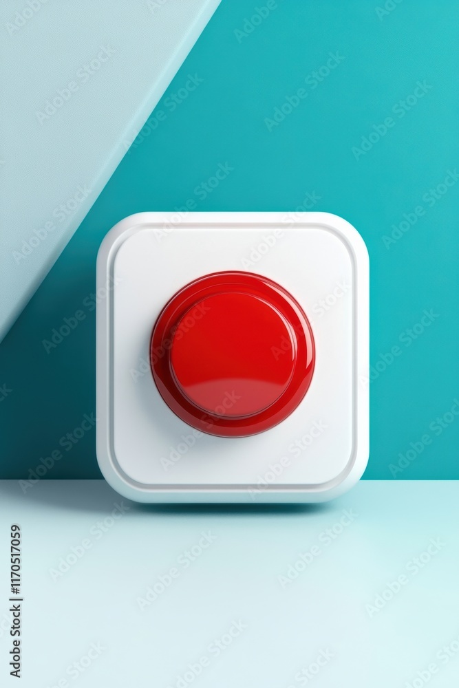 A vibrant red button on a turquoise background, emphasizing simplicity and modern design in a minimalistic setting. A vibrant red button on a turquoise background, emphasizing simplicity and modern design in a minimalistic setting.