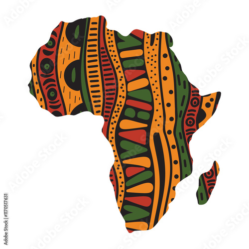 Africa map, decorative silhouette of African continent with traditional African ethnic pattern ornament. Vector logo design for Black History Month and Juneteenth