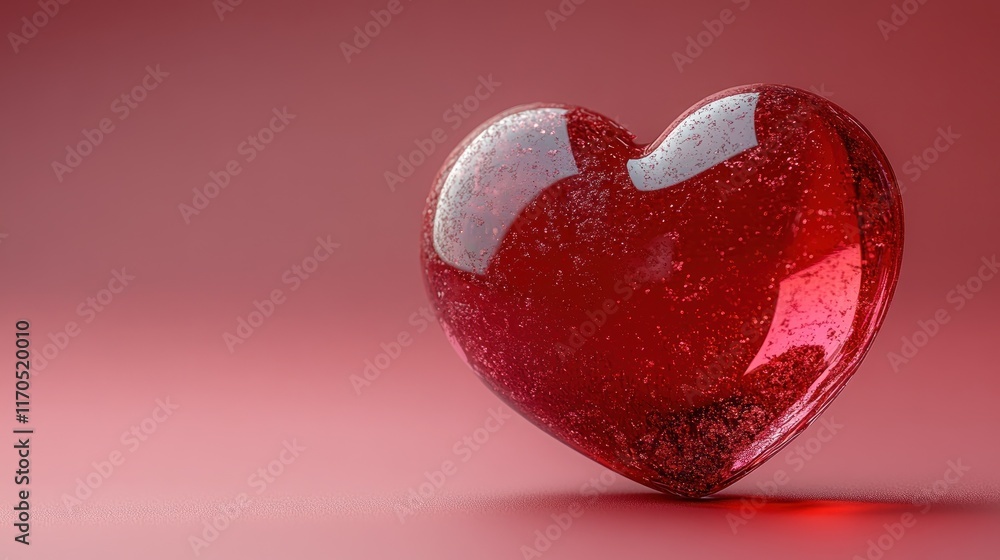 Red glass heart on pink background. Red glass heart on pink background.