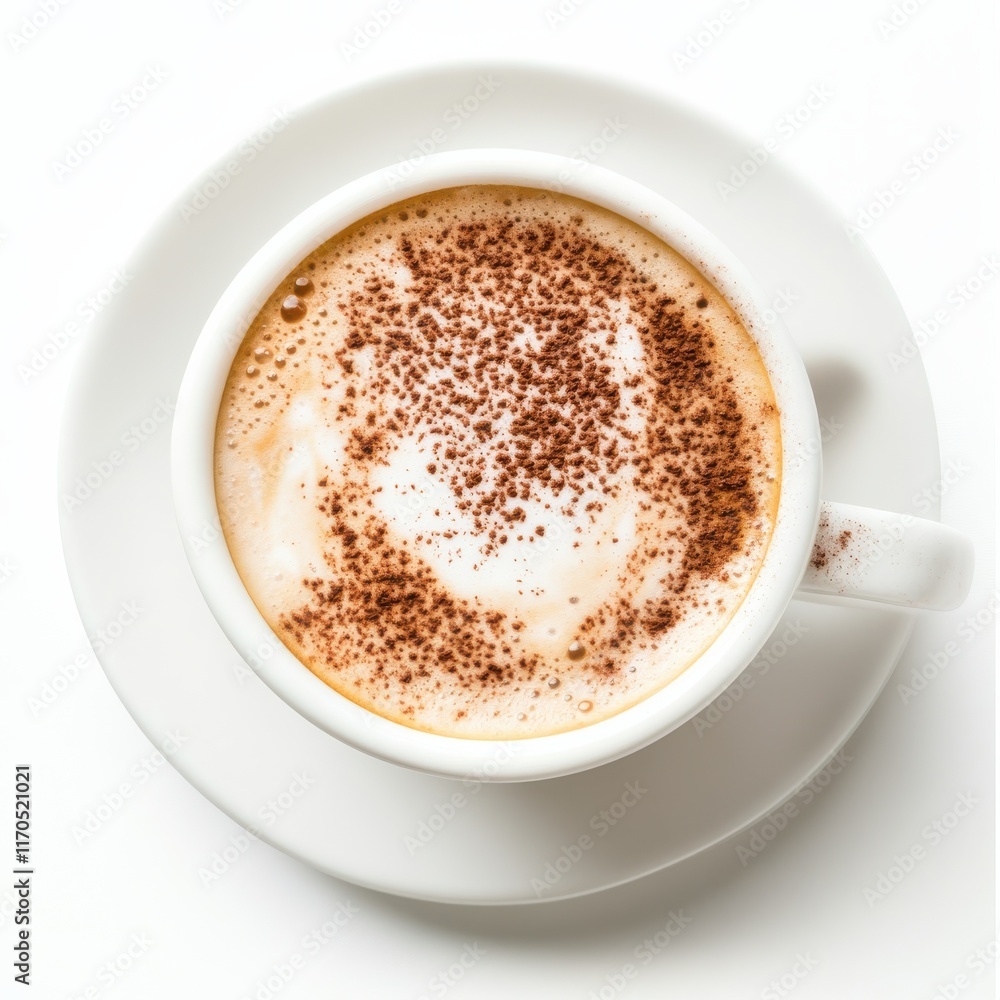 Creamy cappuccino with frothy texture served in a white cup on a flat surface Creamy cappuccino with frothy texture served in a white cup on a flat surface