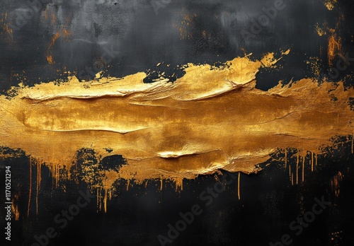 Gold Brushstroke Black Background Texture Elegant Art Traditional Japanese Influence photo