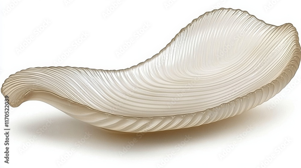 Cream Glass Shell-Shaped Bowl Organic Form and Textured Surface Cream Glass Shell-Shaped Bowl Organic Form and Textured Surface