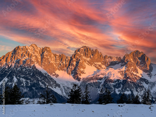 Alpenglow at the Wilder Kaiser Astbergsee, Going, Tyrol, Austria in the Morning photo