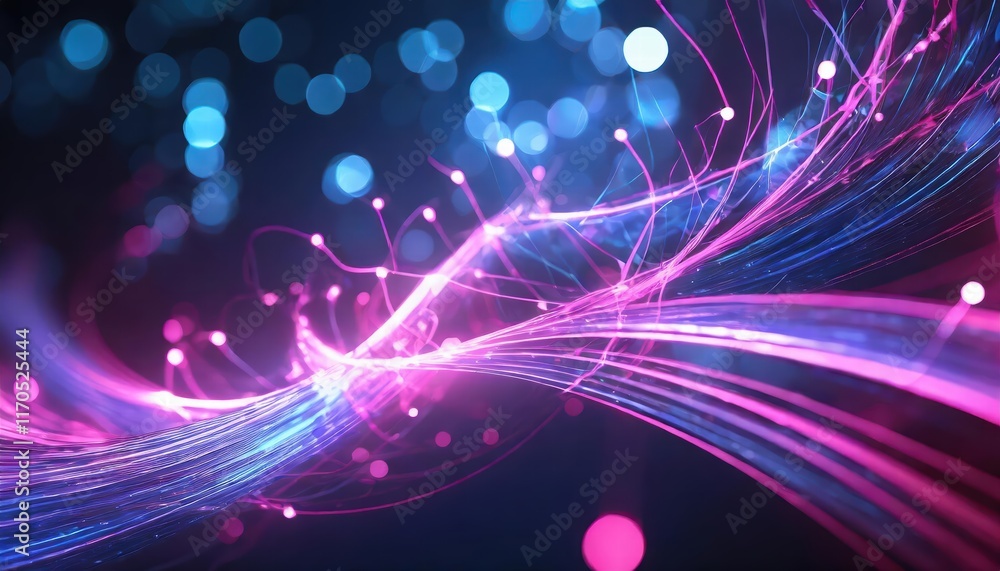 Abstract Background Featuring Pink and Blue Glowing Neon Lines with Bokeh Lights A Futuristic Data Transfer Concept for Digital Art and Technology Themes Abstract Background Featuring Pink and Blue Glowing Neon Lines with Bokeh Lights A Futuristic Data Transfer Concept for Digital Art and Technology Themes