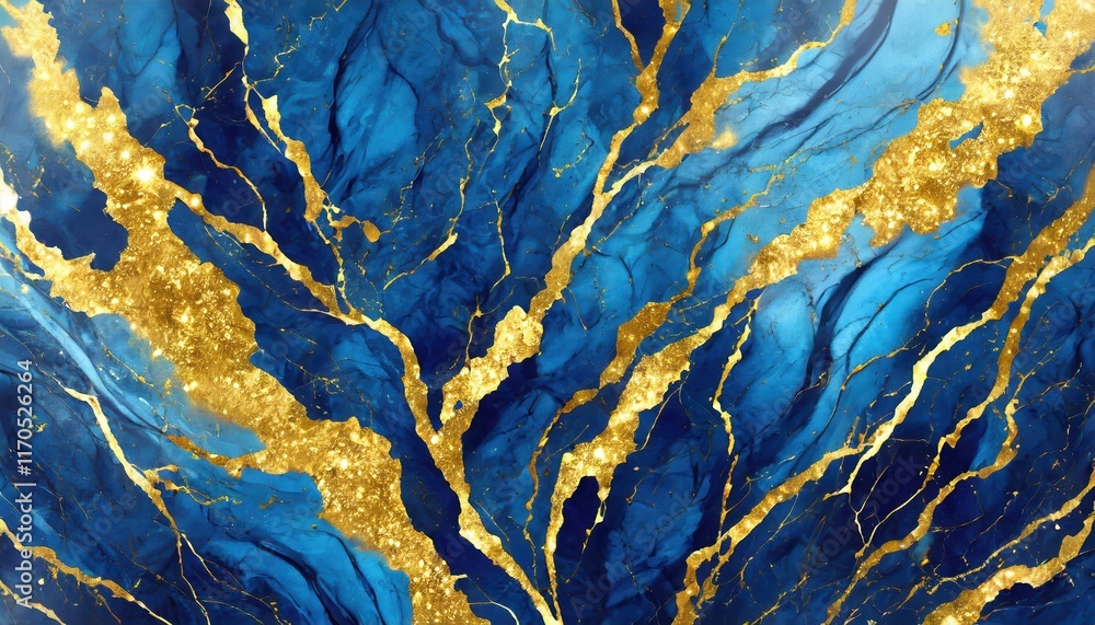 Obraz premium Elegant Abstract Blue Marble Texture with Golden Splashes A Luxurious Background Design for Sophisticated Aesthetics and Creative Projects, Perfect for Digital Art and Graphic Design Needs