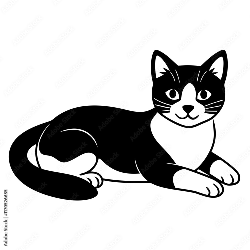 Fototapeta premium Adorable 2D Cute Cat Lying Down and Looking at the Camera