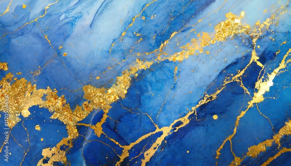 Obraz premium Abstract Blue Marble Texture with Gold Splashes A Luxurious Background for Elegant Designs and Creative Projects, Perfect for Invitations, Wallpapers, and Digital Art.