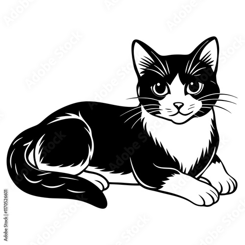 Adorable 2D Cute Cat Lying Down and Looking at the Camera 