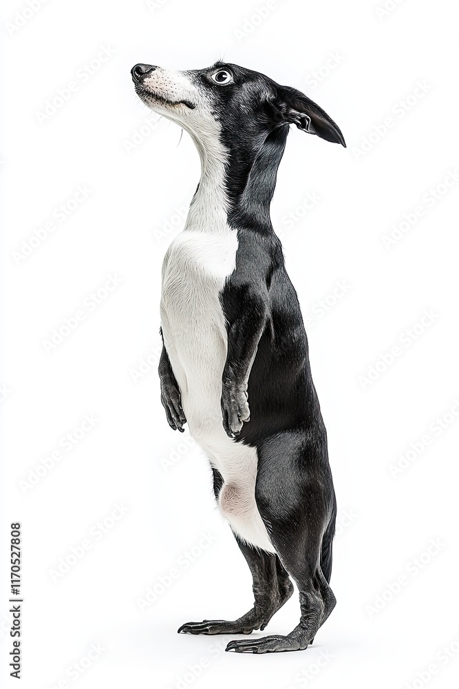Funny dog standing on its hind legs, isolated on a white background. Funny dog standing on its hind legs, isolated on a white background.