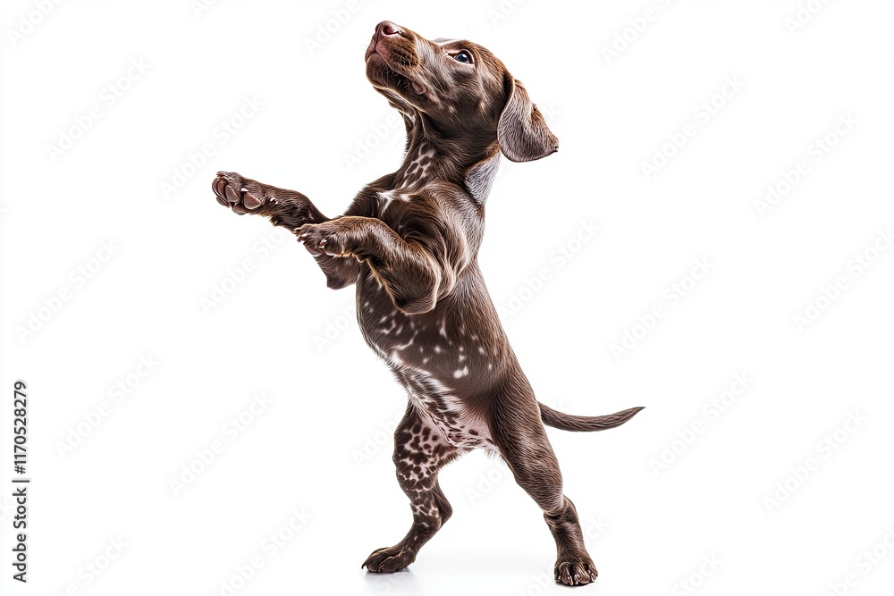 Funny dog standing on its hind legs, isolated on a white background. Funny dog standing on its hind legs, isolated on a white background.