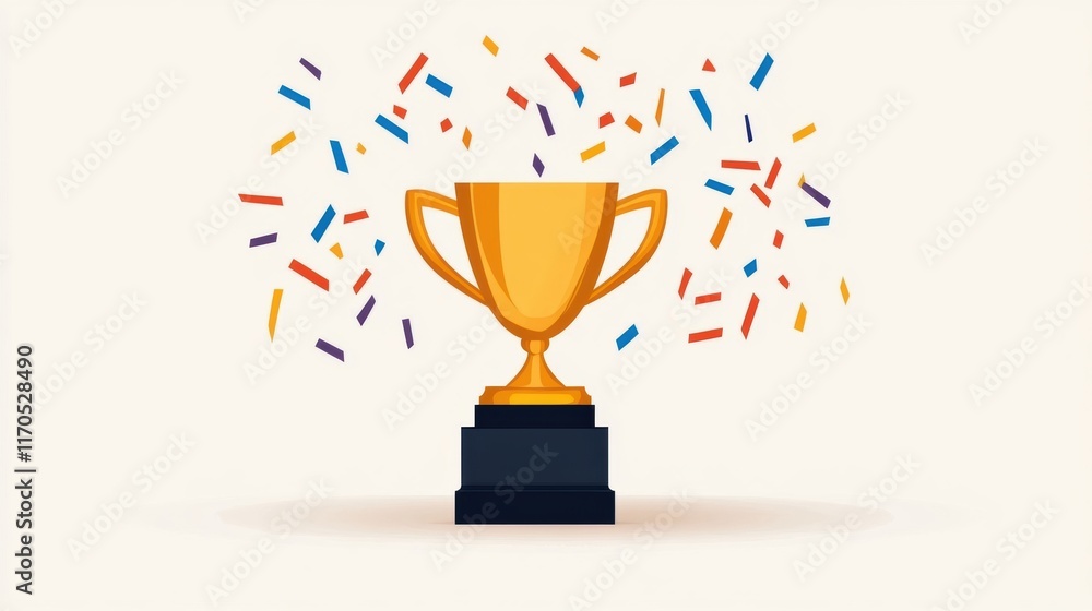 A vibrant golden trophy surrounded by colorful confetti, symbolizing achievement, victory, and celebration. A vibrant golden trophy surrounded by colorful confetti, symbolizing achievement, victory, and celebration.